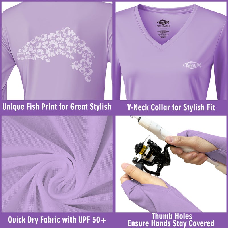 Palmyth Womens UPF 50+ Fishing Shirts Sun Protection Long Sleeve T-Shirt (Purple/Trout, M) - Image 3